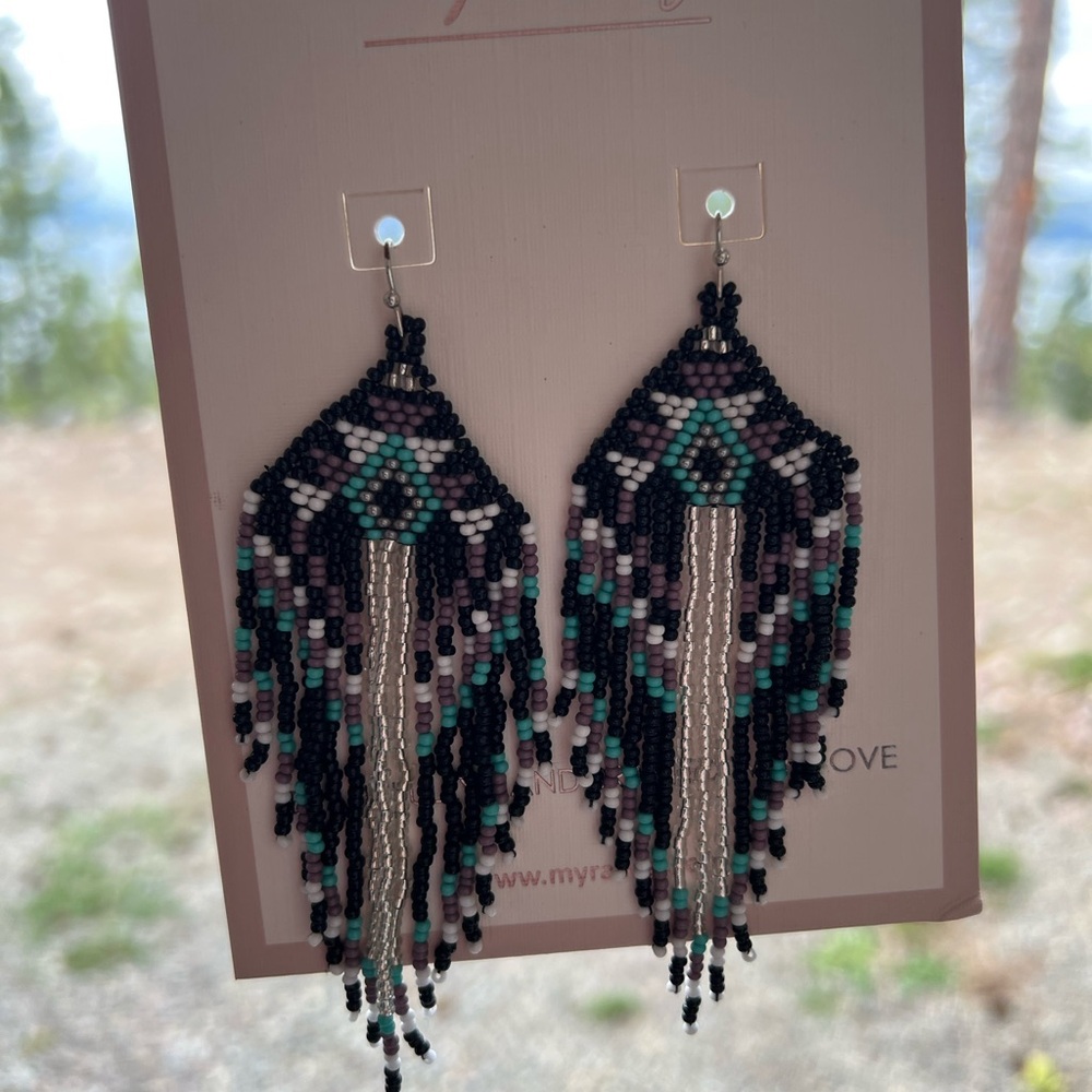 New! Gorgeous Gold Beaded tassel boho western tribal earrings jewelry turquoise - Picture 5 of 7
